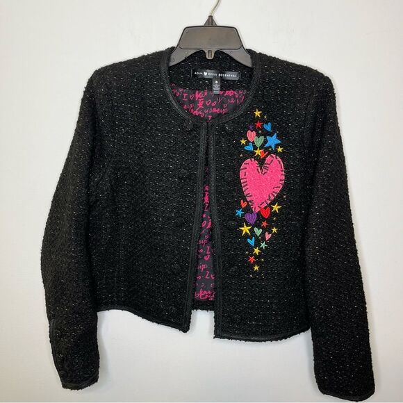 Aqua Kerri Rosenthal Heart Patch Boucle Jacket M - Picture 3 of 9